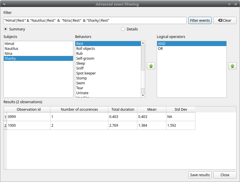 Advanced event filter with 4 conditions