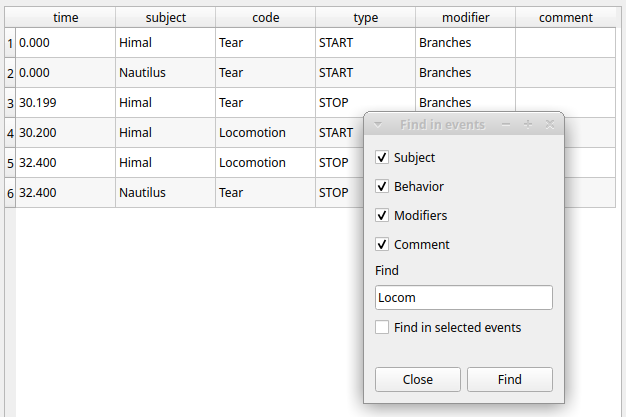 Find in events