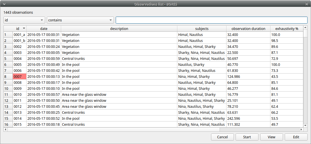 Observations list with warning